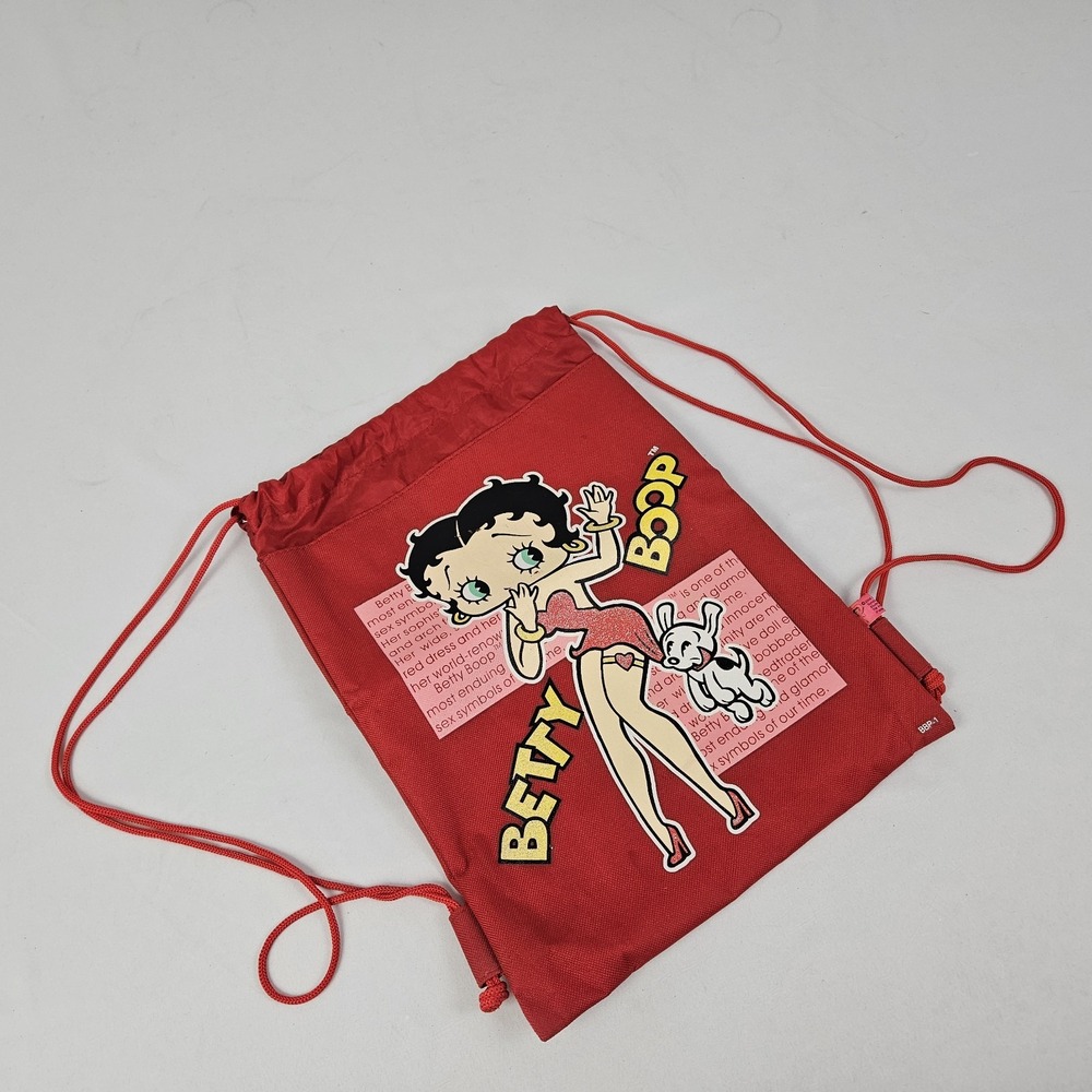 Vintage Betty Boop Backpack Drawstring Bag Sack Pudgy Red w/ Graphic EUC